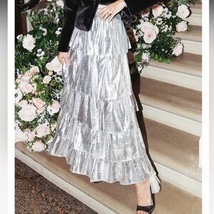 Antonio Melani Silver Maxi Tiered A-Line Skirt